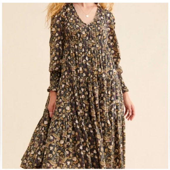 Anthropologie Women's Let Me Be Odette Maxi Dress BLACK MOTIF Size 4 P - Picture 2 of 9